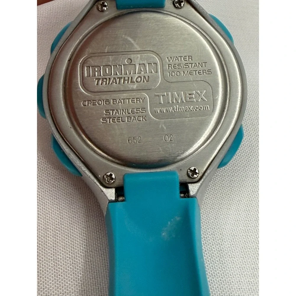Timex Ironman Triathlon 30 Lap Digital Watch Teal Silver WR 100M Indiglo 652 02